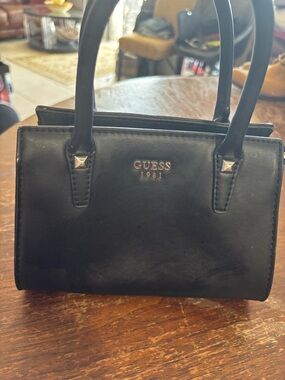 GUESS Black Mini Tote with Silver Accents